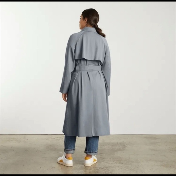 Everlane NWT The Gathered Drape Trench Coat Slate Grey XL Preppy Fall Warm - Picture 3 of 15